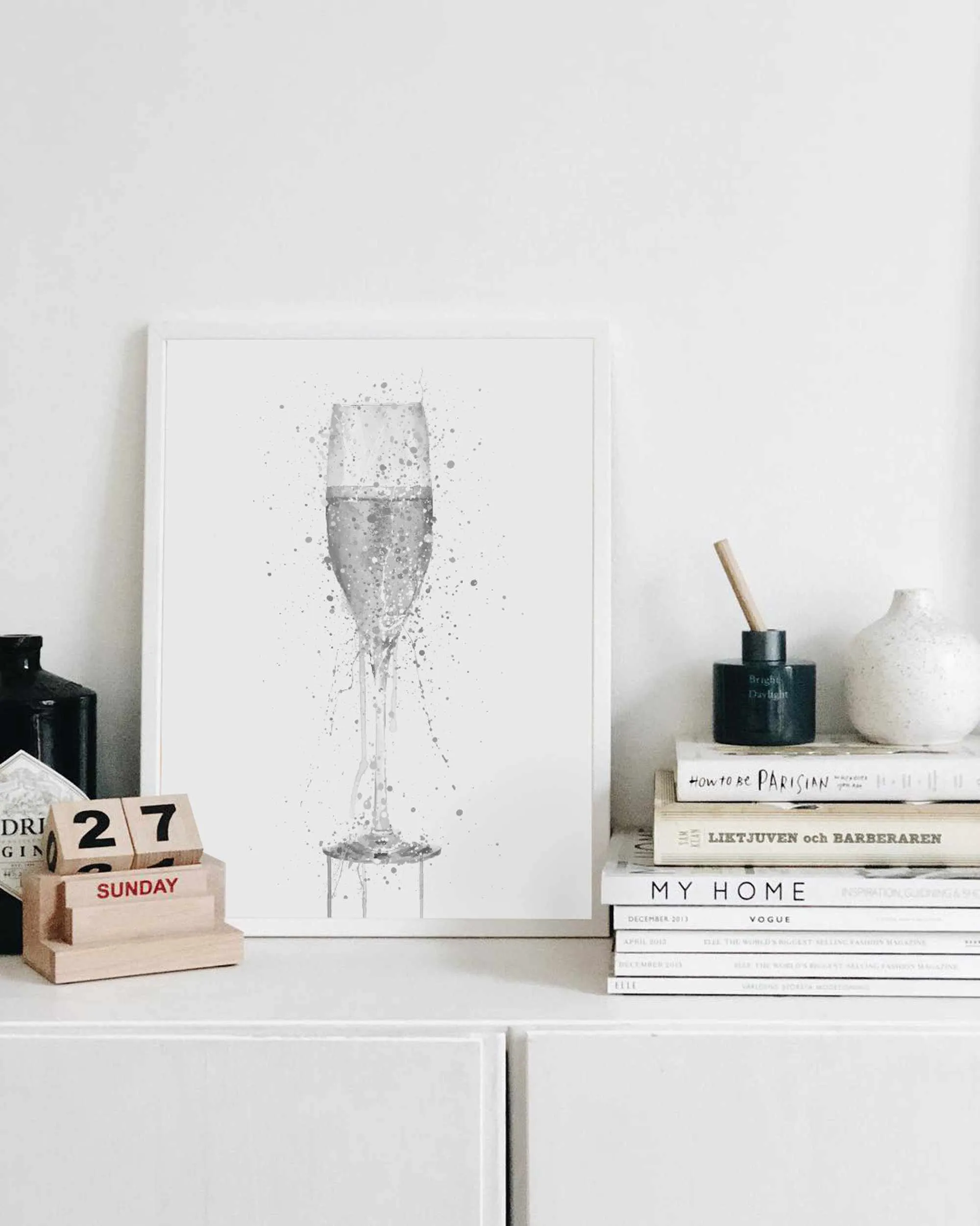 Champagne Flute Wall Art Print (Grey Edition)