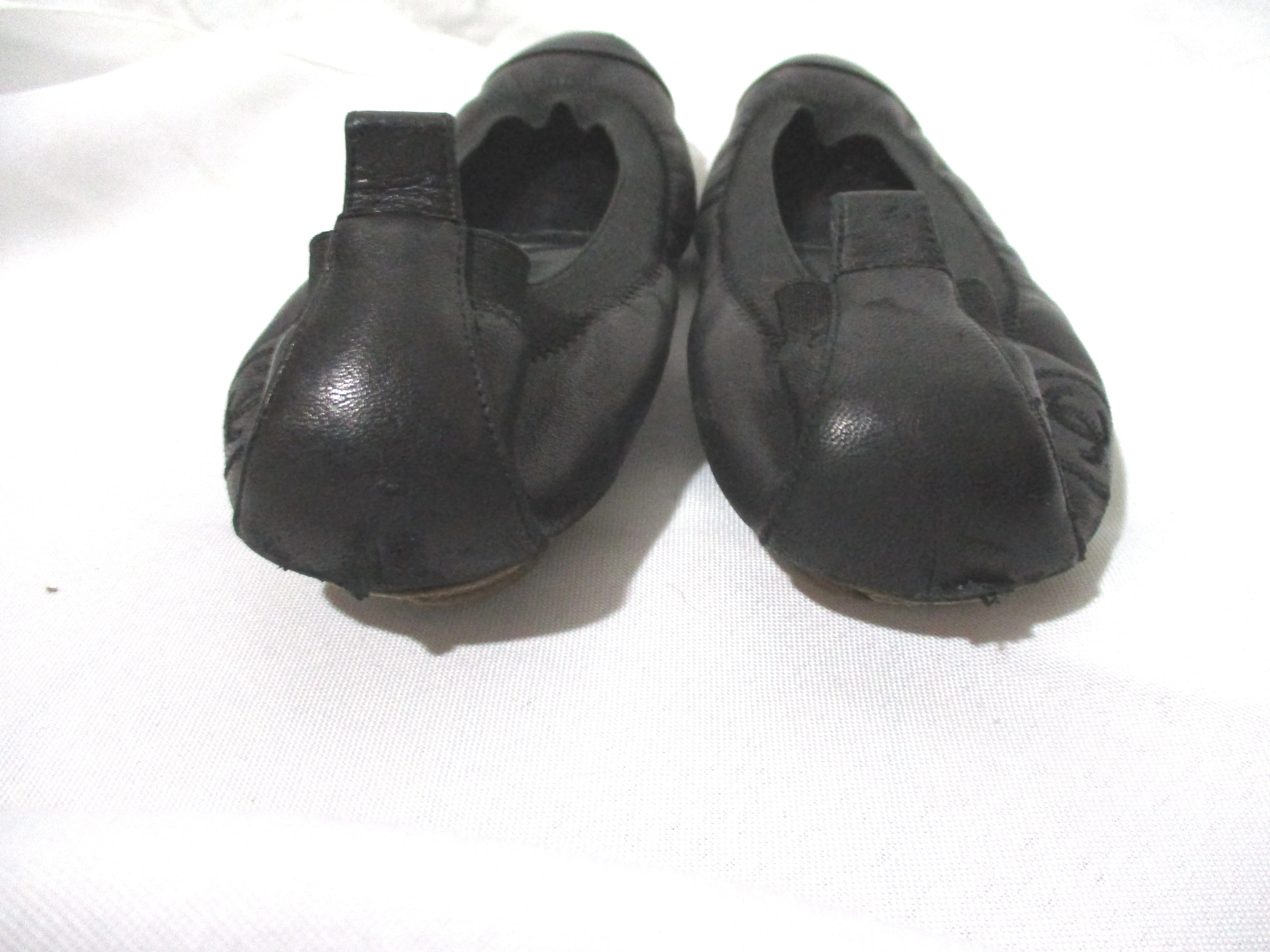 CHANEL Leather Classic Ballet Flat Shoe 36.5 Slipper BLACK Cap Toe