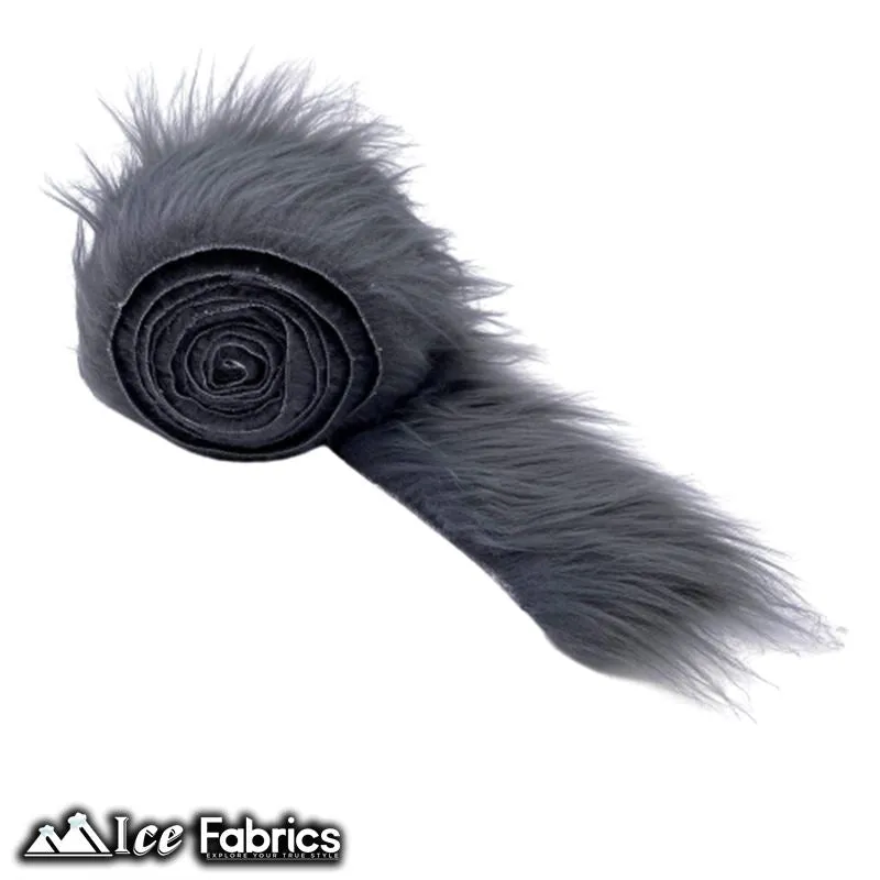 Charcoal Shaggy Mohair Strips Ribbon Faux Fur Fabric Pre Cut Roll