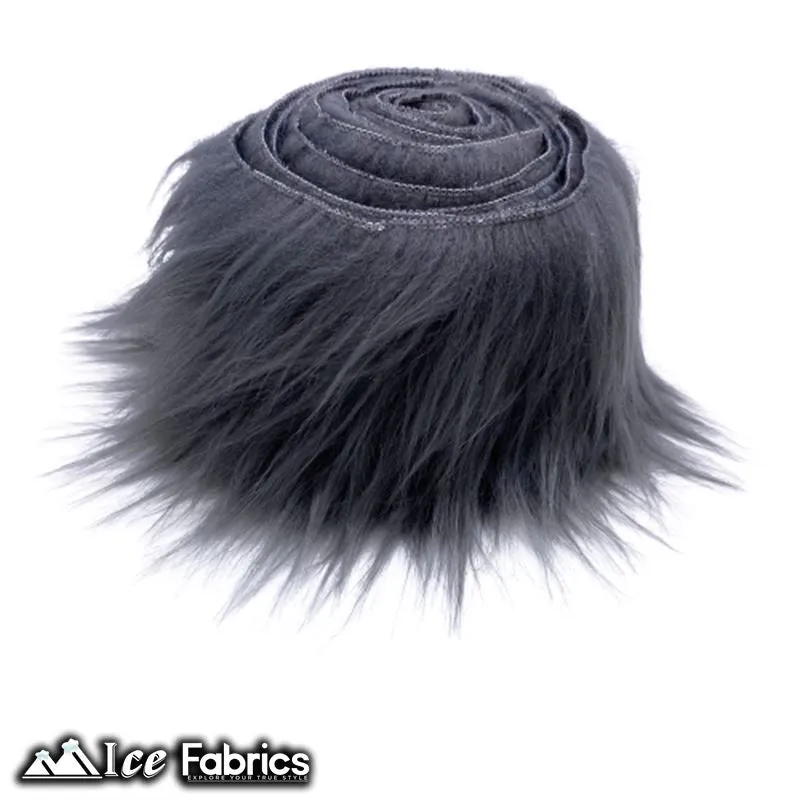 Charcoal Shaggy Mohair Strips Ribbon Faux Fur Fabric Pre Cut Roll