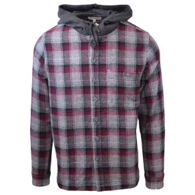 Cherokee Men's Tottus Camisa Maroon & Gray Plaid Hooded L/S Flannel Shirt