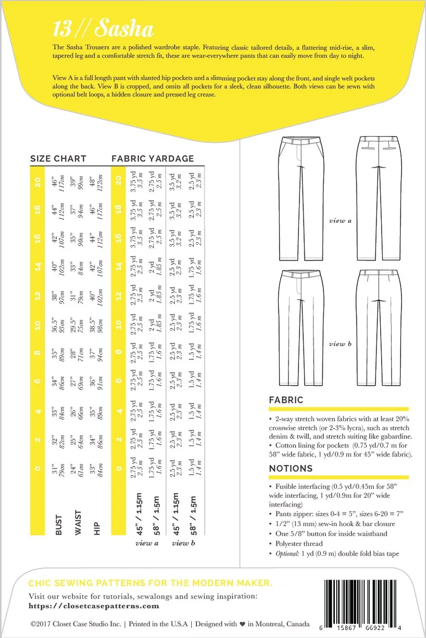 Closet Core - Sasha Trousers Sewing Pattern