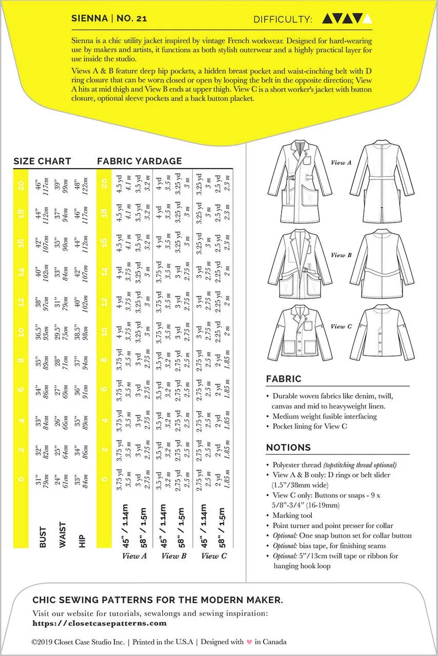 Closet Core - Sienna Maker Jacket Sewing Pattern