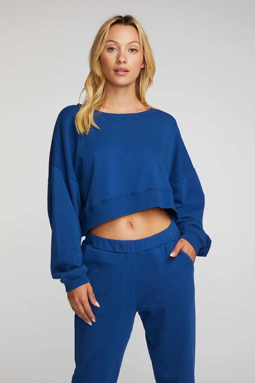 Cotton Fleece Crewneck Pullover with Rib