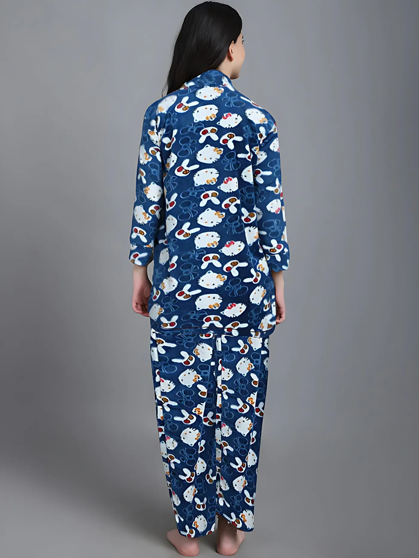 Cozy Hello Kitty Winter Night Suit - Blue & White