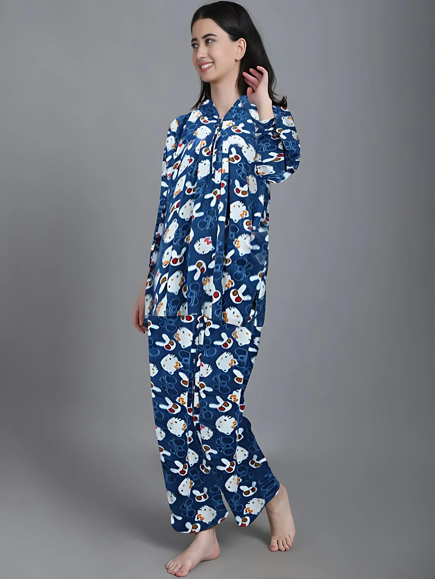 Cozy Hello Kitty Winter Night Suit - Blue & White