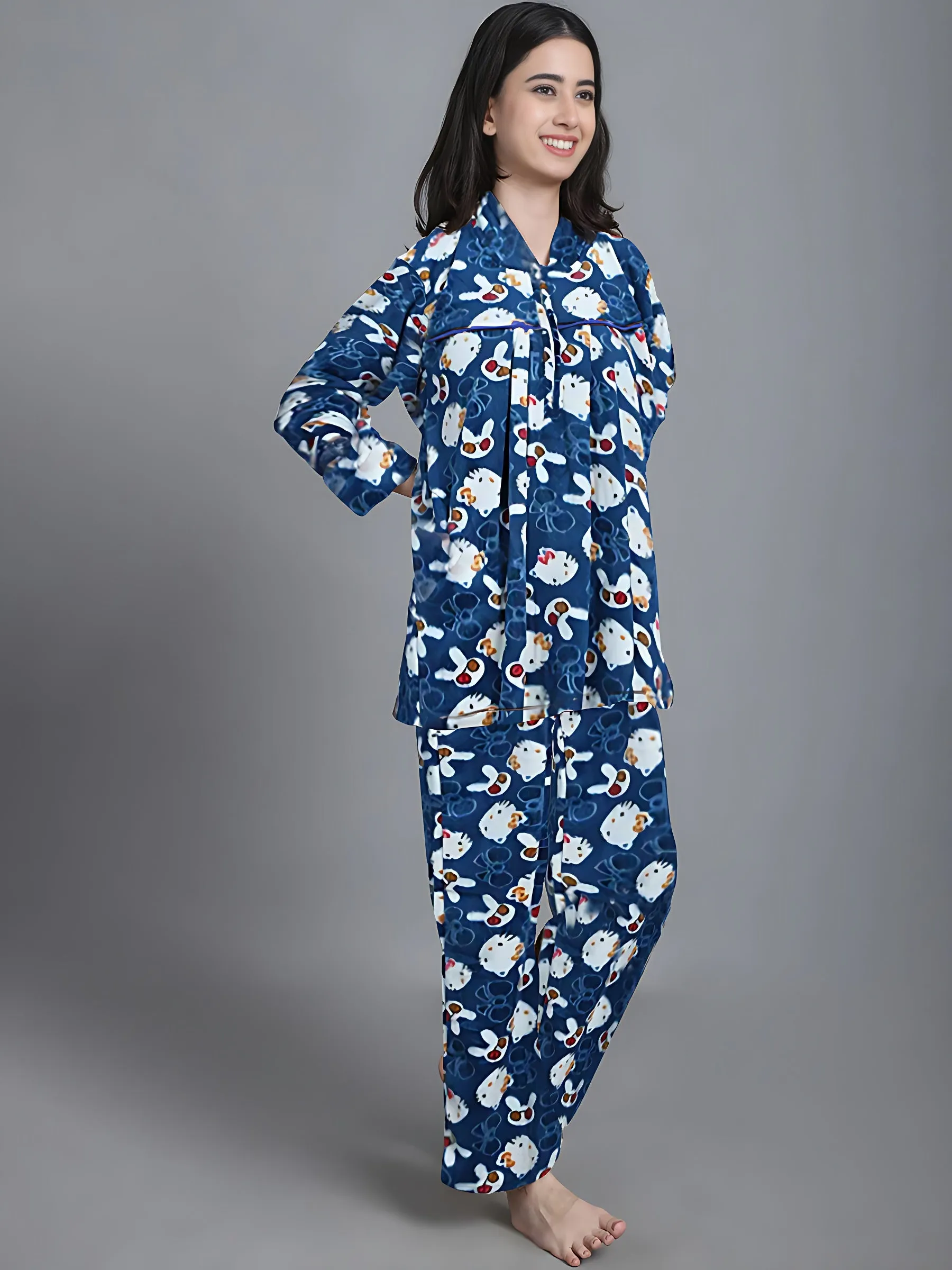 Cozy Hello Kitty Winter Night Suit - Blue & White