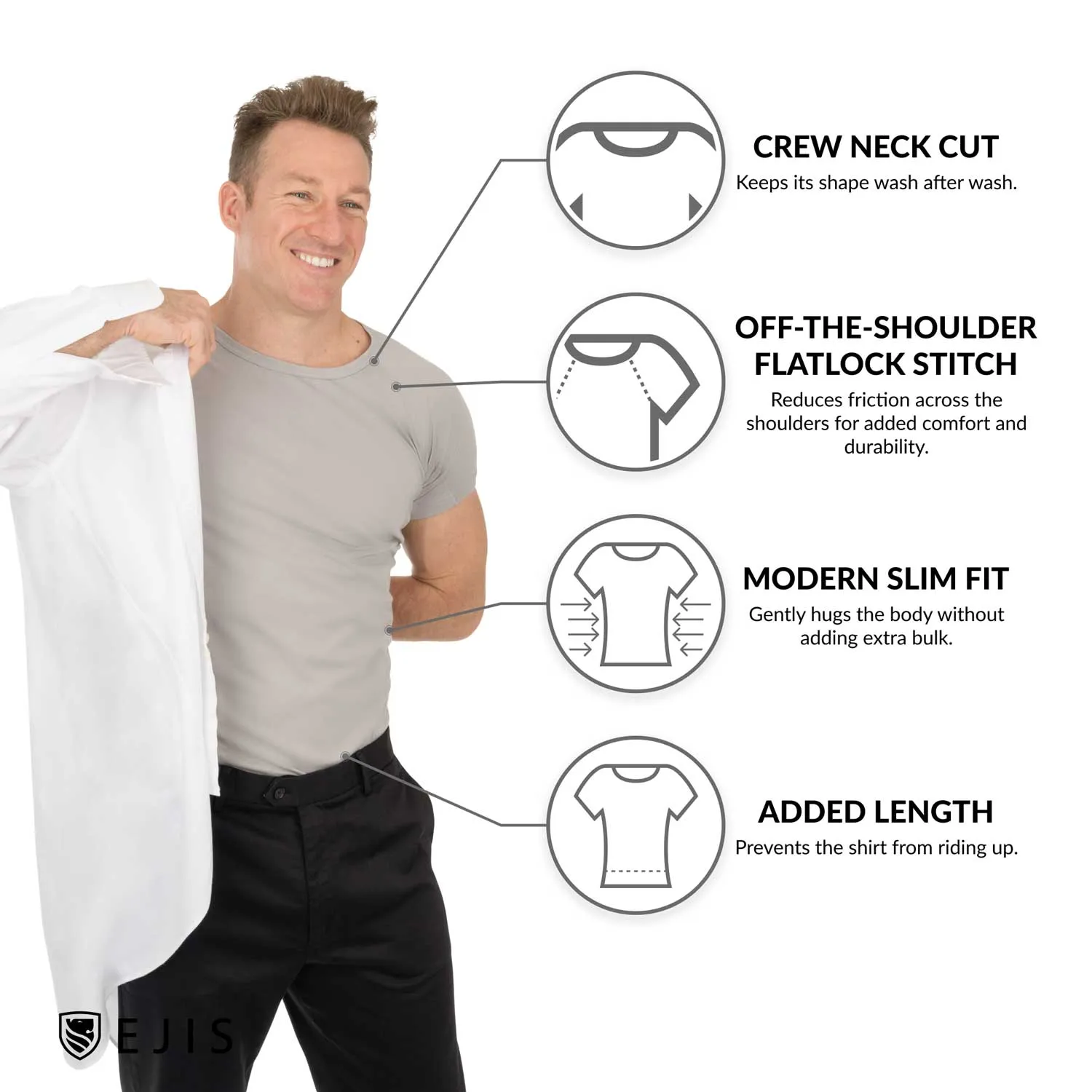 Crew Neck Cotton Sweat Proof Undershirt For Men - Mix 6-Pack (2x White, Black, Grey)