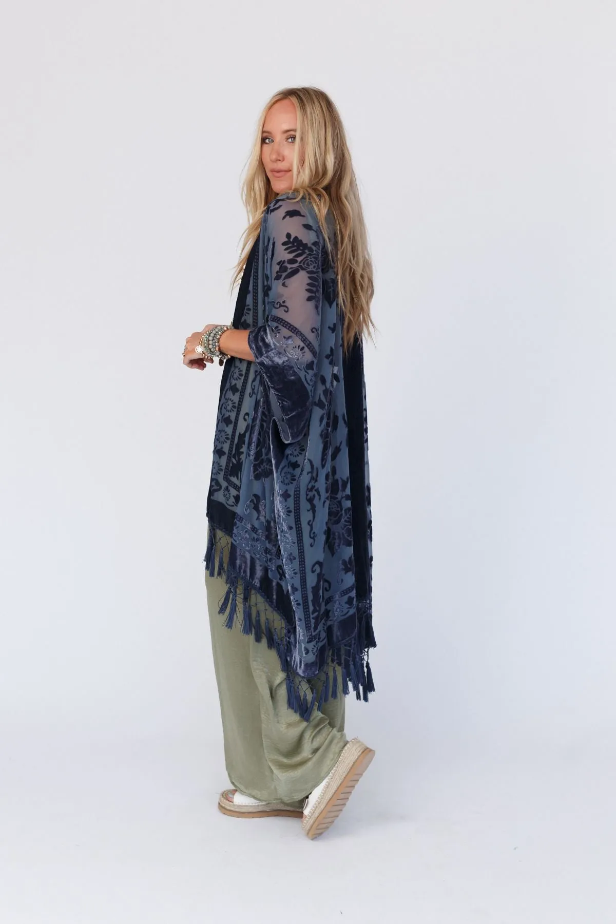 Crushin' On You Velvet Kimono - Navy Blue