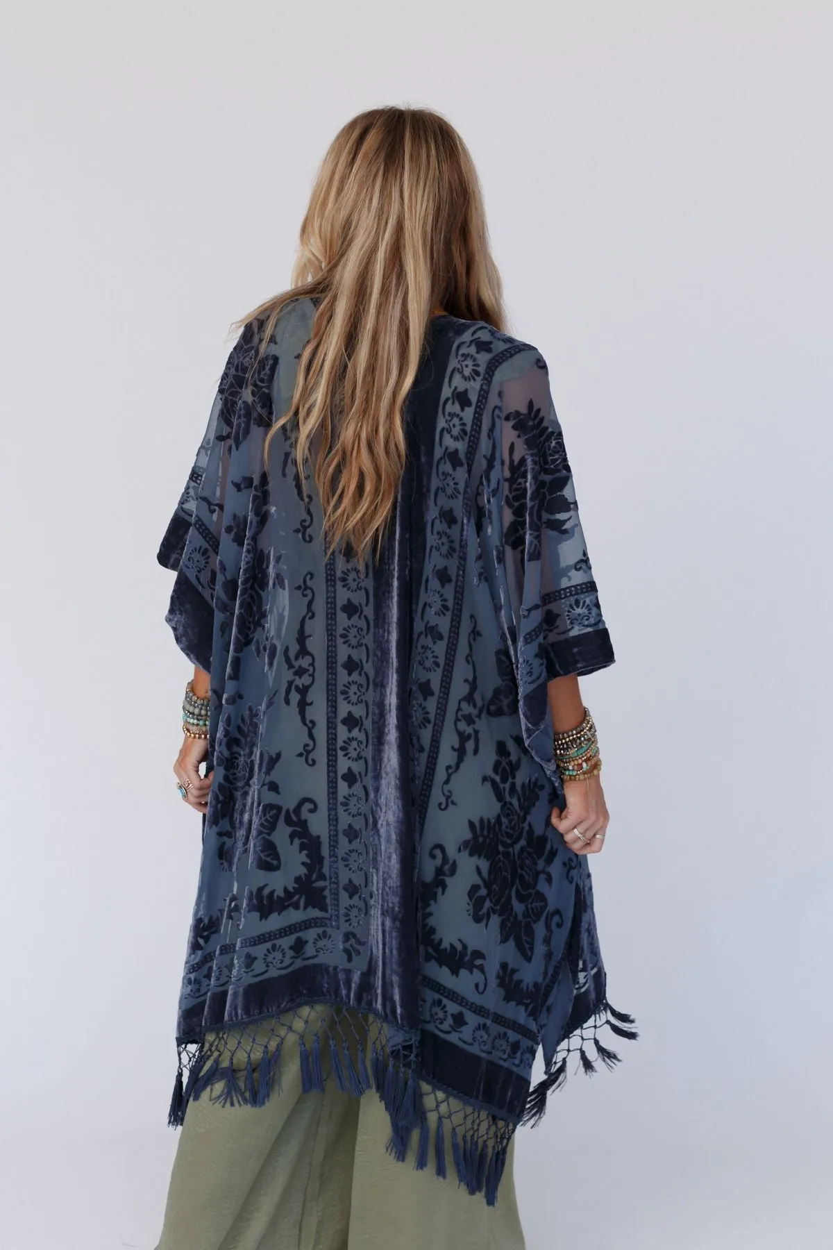 Crushin' On You Velvet Kimono - Navy Blue