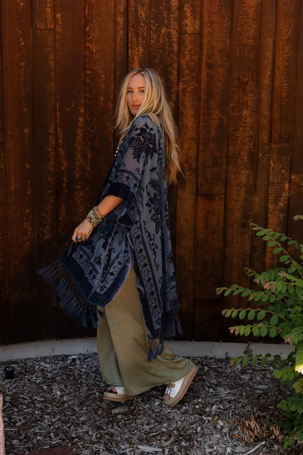 Crushin' On You Velvet Kimono - Navy Blue