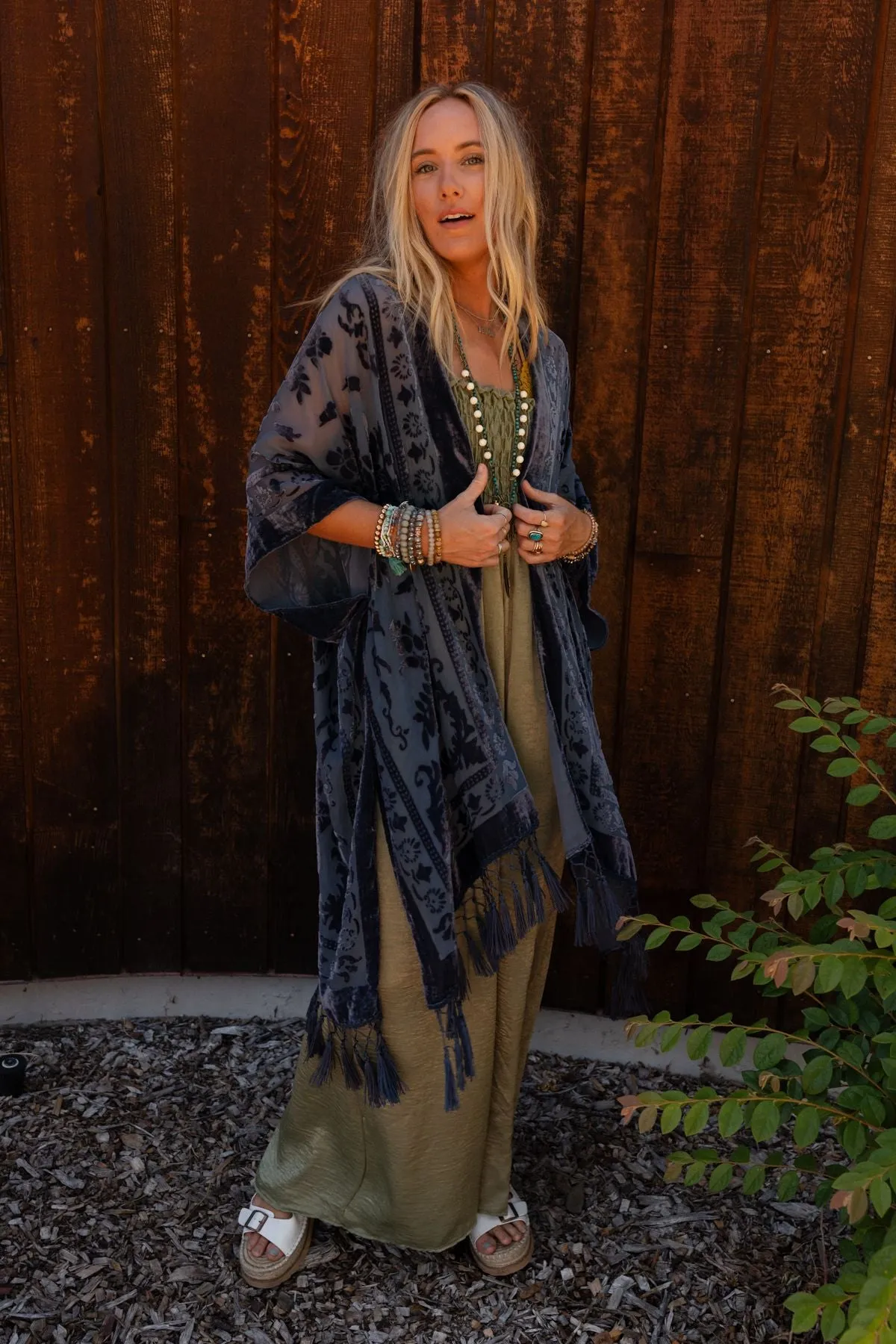 Crushin' On You Velvet Kimono - Navy Blue