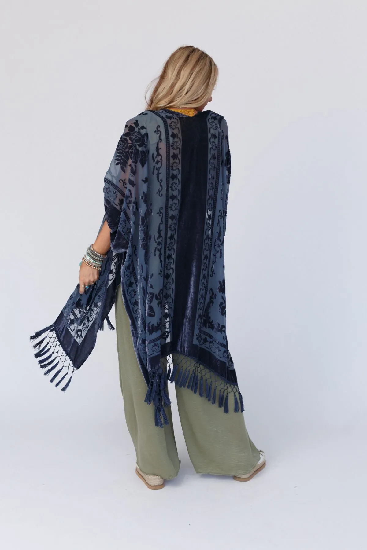 Crushin' On You Velvet Kimono - Navy Blue