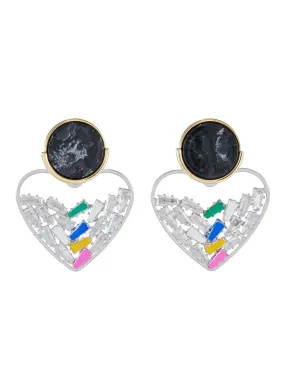 CRYSTAL EMBELLISHED DETACHABLE HEART CHARM MARBLE EFFECT STUD