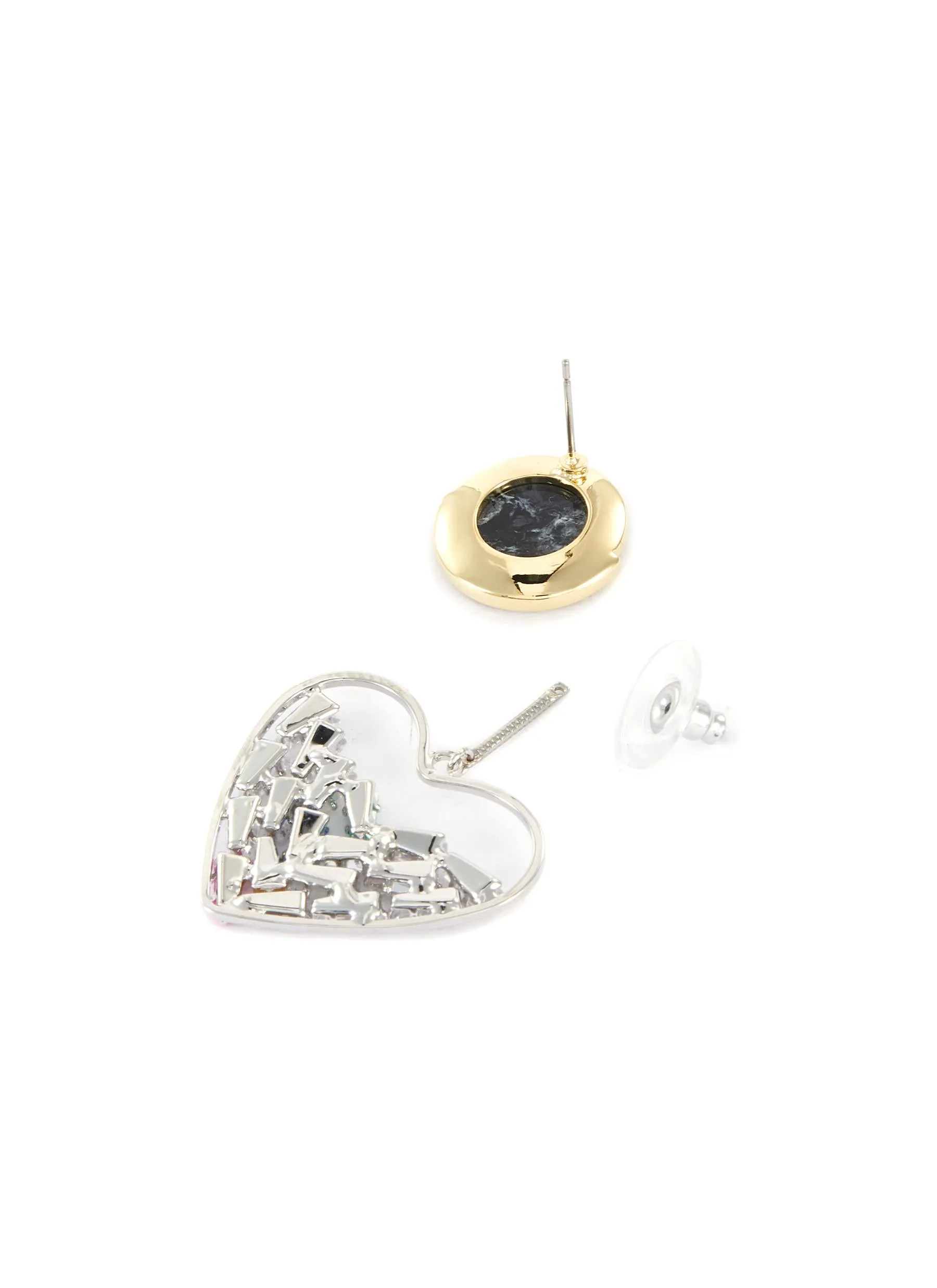 CRYSTAL EMBELLISHED DETACHABLE HEART CHARM MARBLE EFFECT STUD