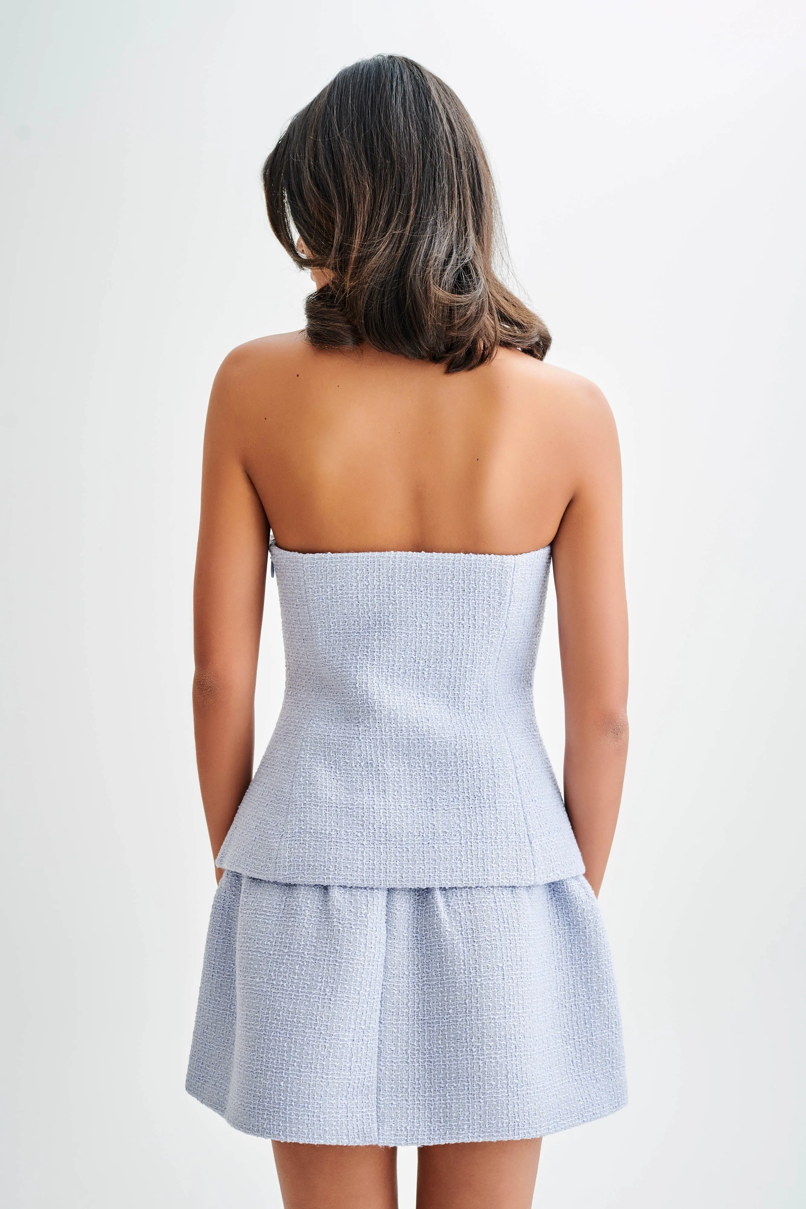 Cyrus Strapless Boucle Top - Sky Blue