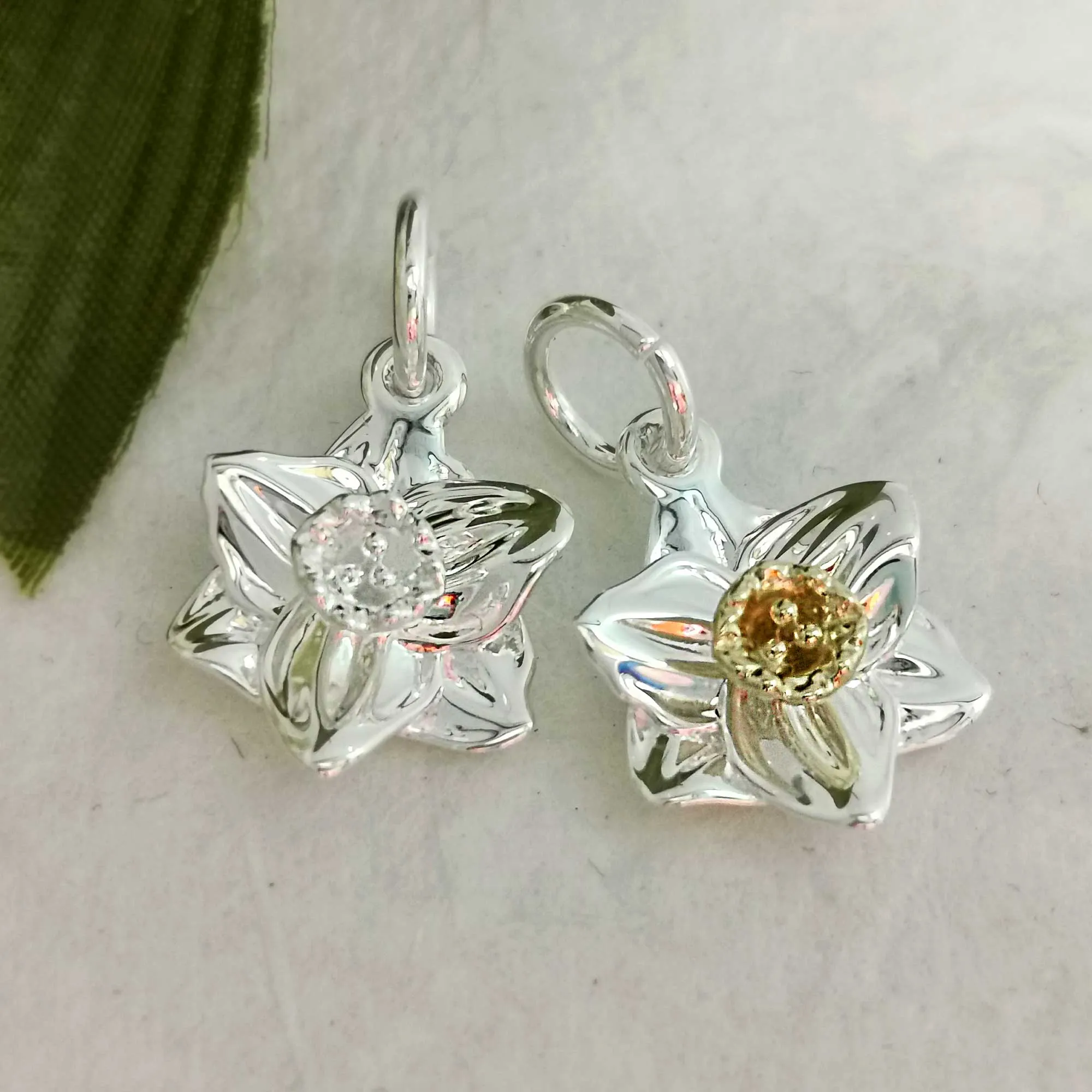 Daffodil Flower Silver & Solid Gold Charm