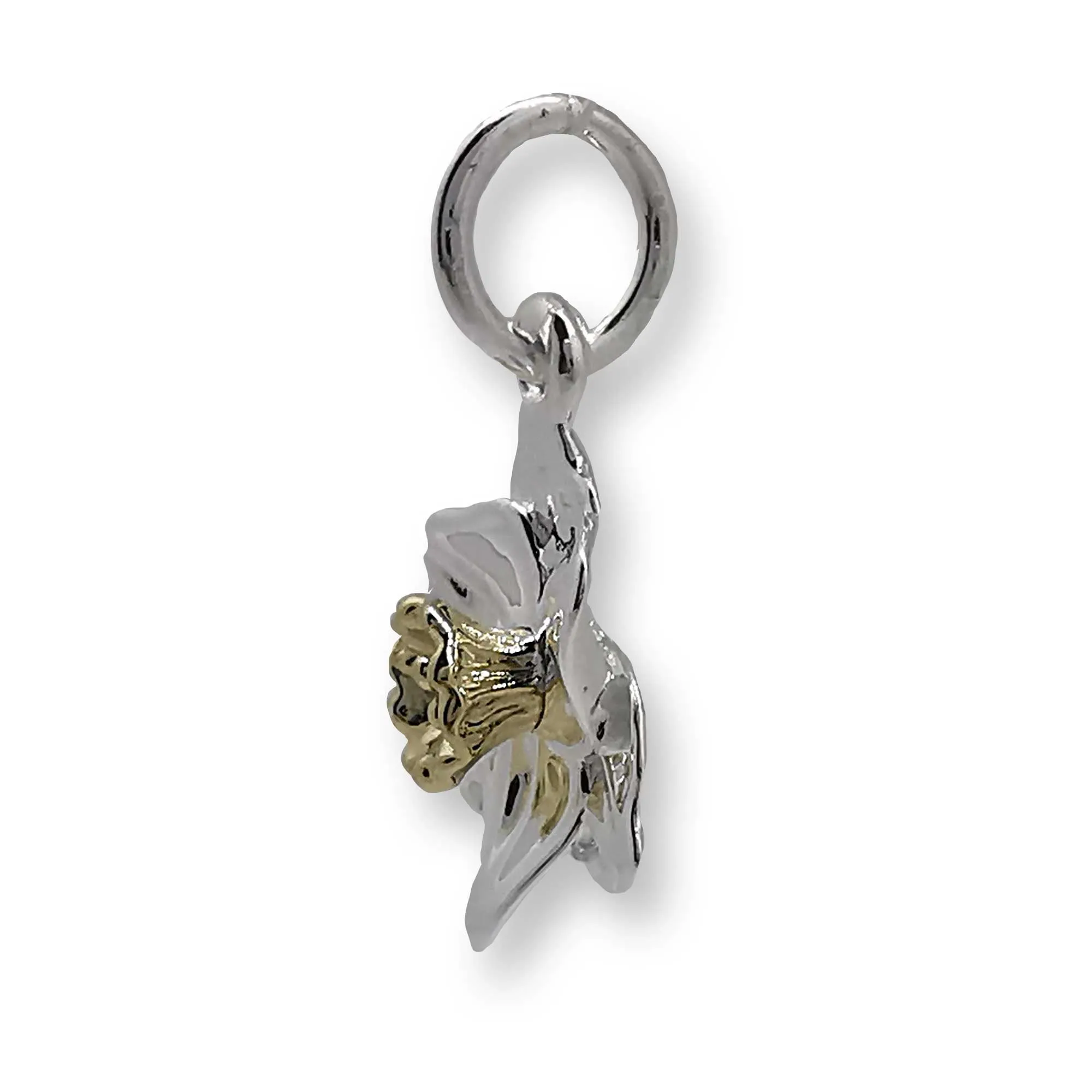 Daffodil Flower Silver & Solid Gold Charm