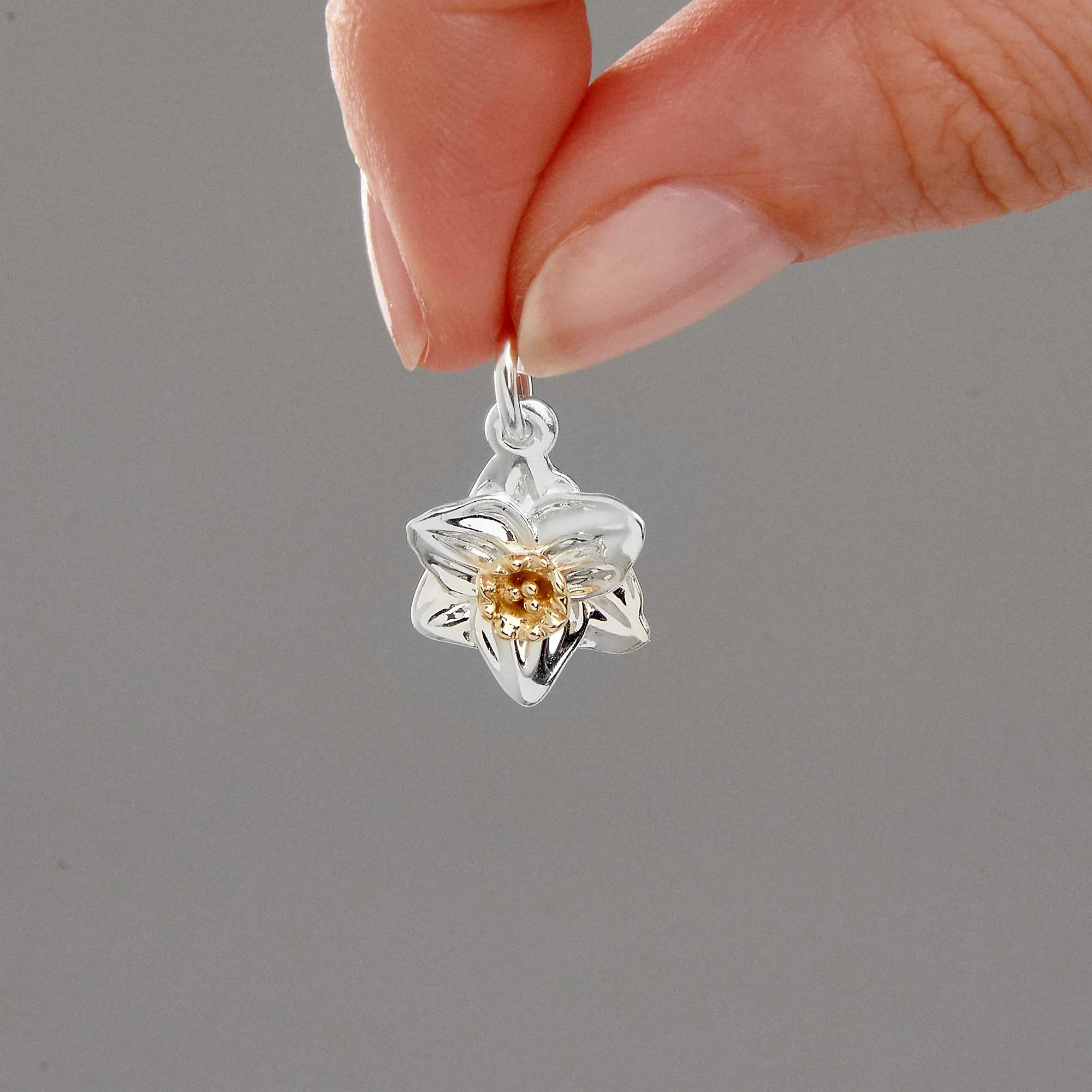 Daffodil Flower Silver & Solid Gold Charm