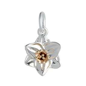 Daffodil Flower Silver & Solid Gold Charm