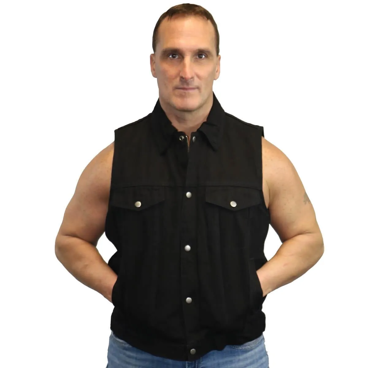 Daniel Smart Black Snap/Zipper Front Denim Vest