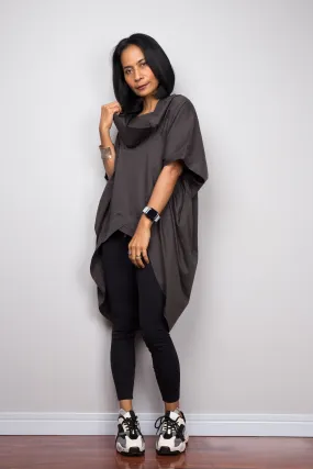 Dark grey pullover tunic dress with cowl neck