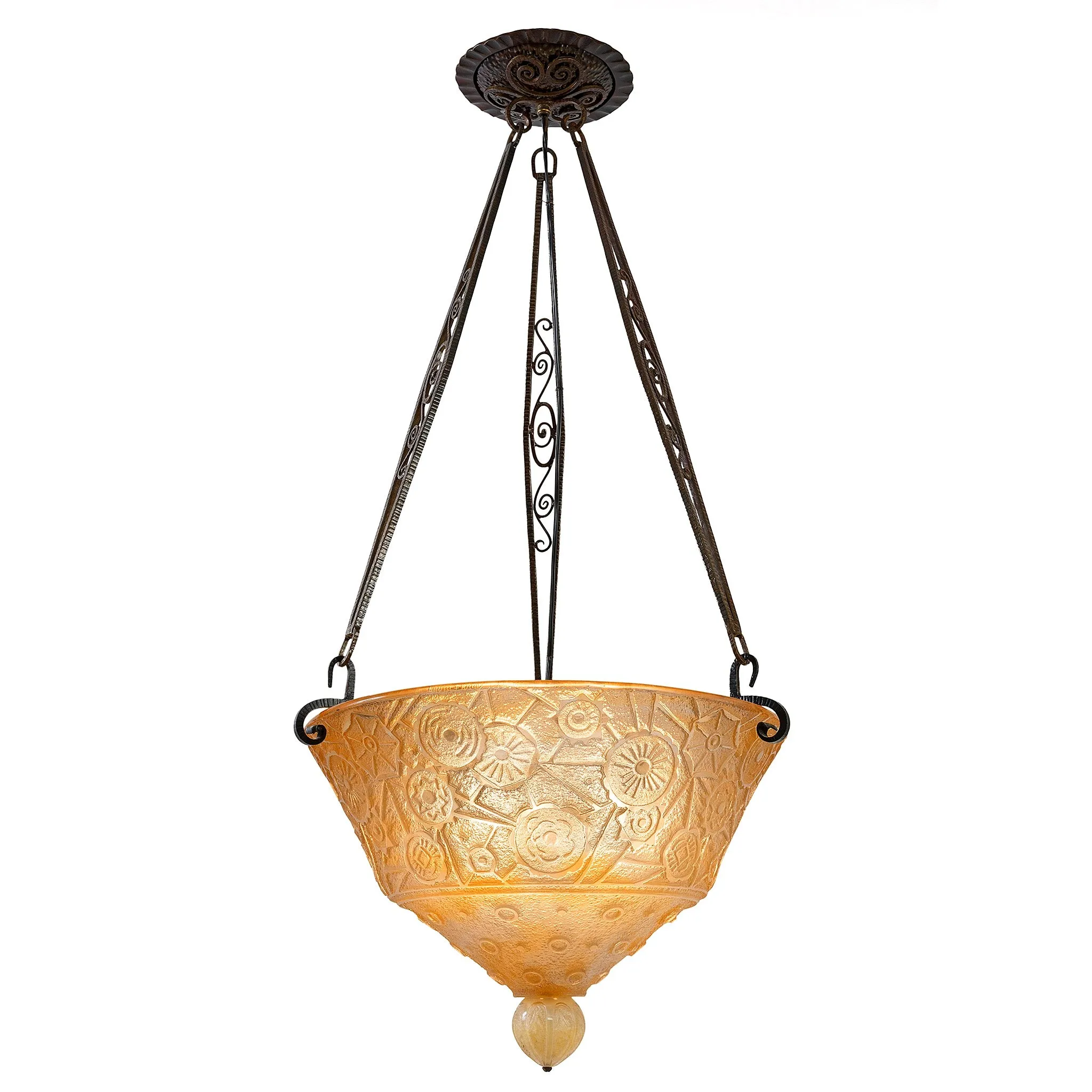 Daum Nancy Frosted and Carved Glass Chandelier