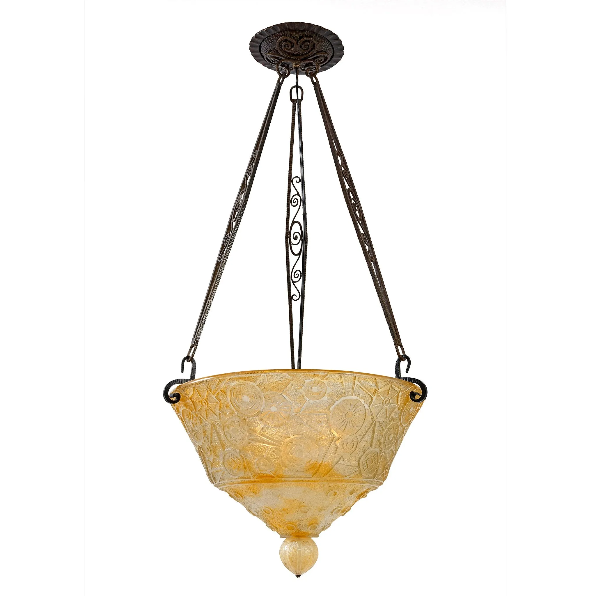 Daum Nancy Frosted and Carved Glass Chandelier