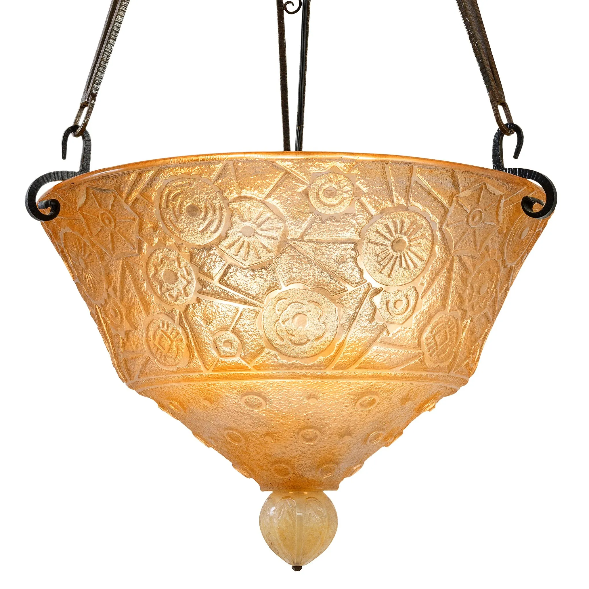 Daum Nancy Frosted and Carved Glass Chandelier