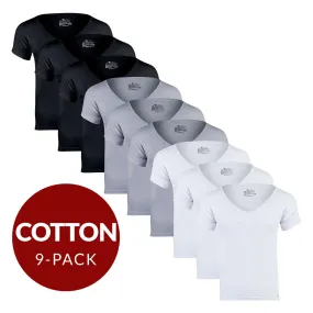 Deep V Cotton Sweat Proof Undershirt For Men - Mix 9-Pack (3x White, Black, Grey)