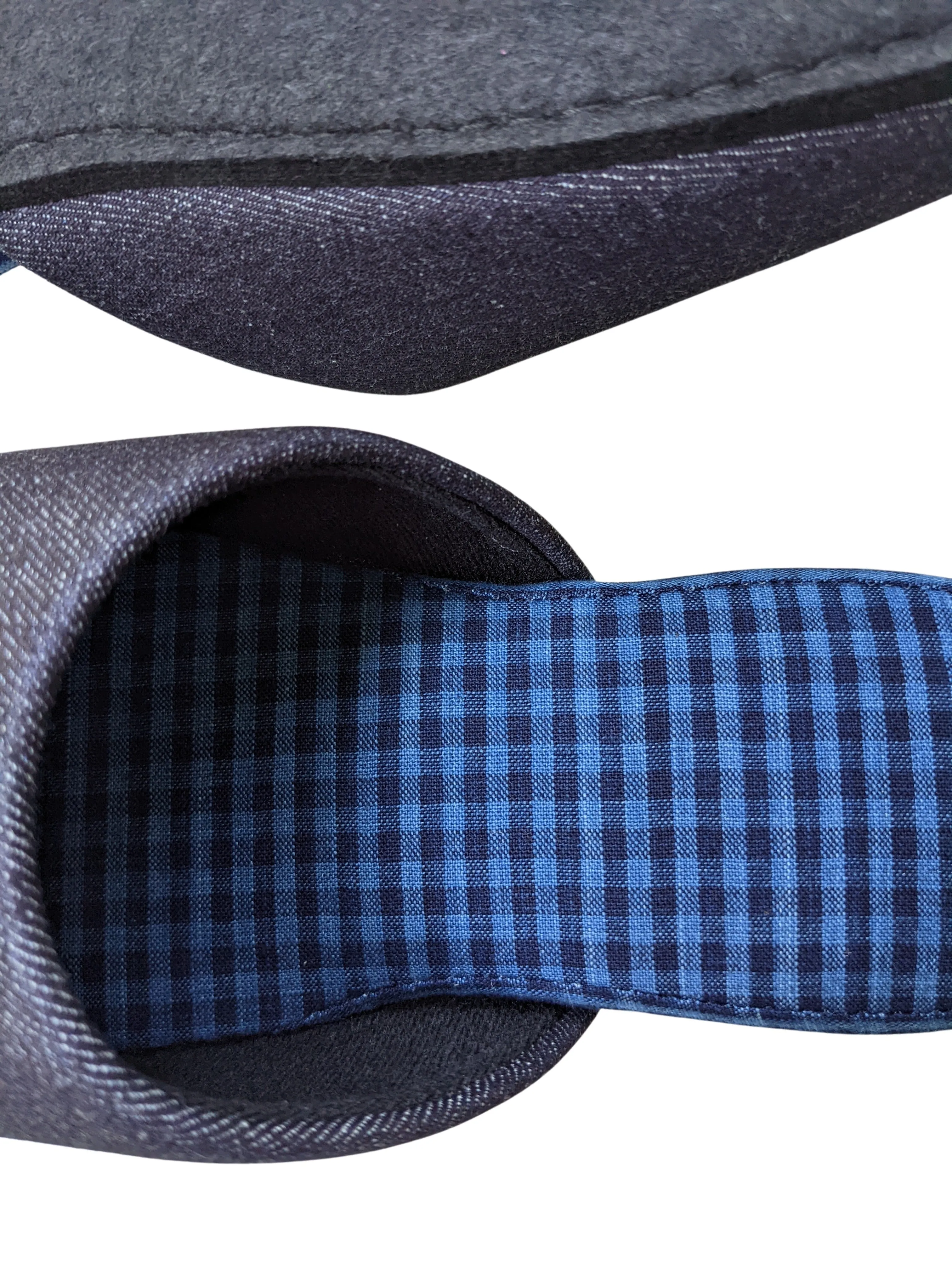 Denim Blue Checkered Plaid Mix Slippers [Black wool felt sole] 2 size Large / XL