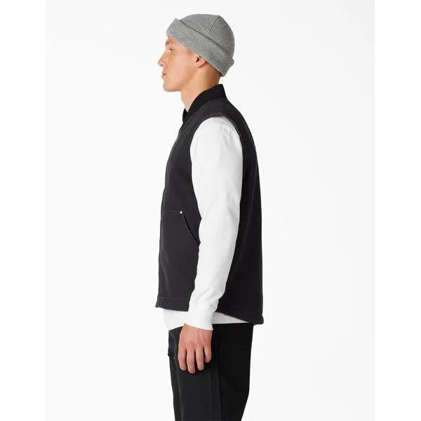 Dickies Stonewashed Duck High Pile Fleece Lined Vest Black