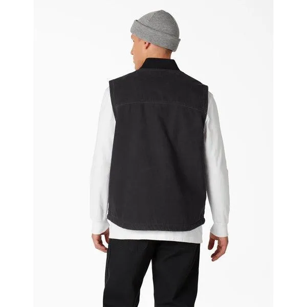 Dickies Stonewashed Duck High Pile Fleece Lined Vest Black