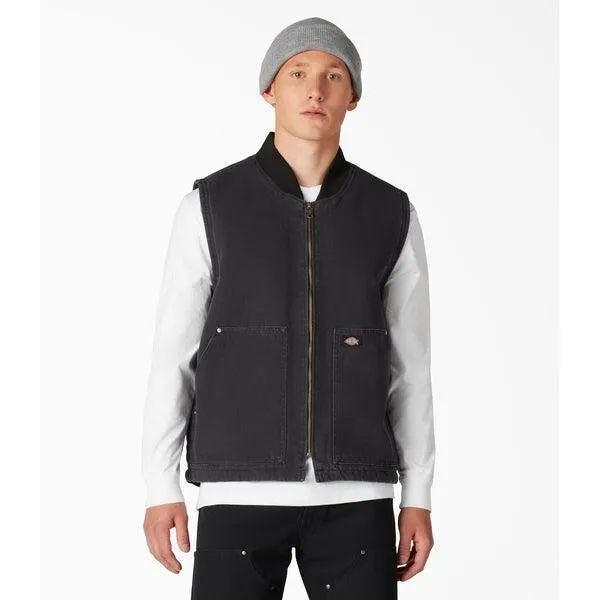 Dickies Stonewashed Duck High Pile Fleece Lined Vest Black