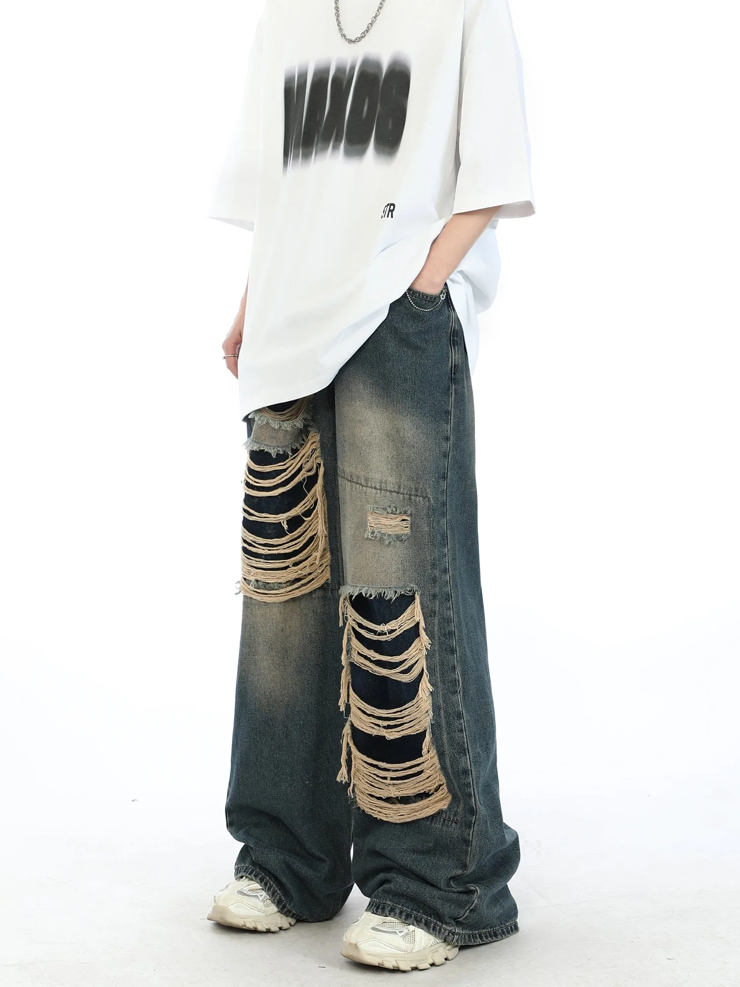 Distressed Patchwork Jeans