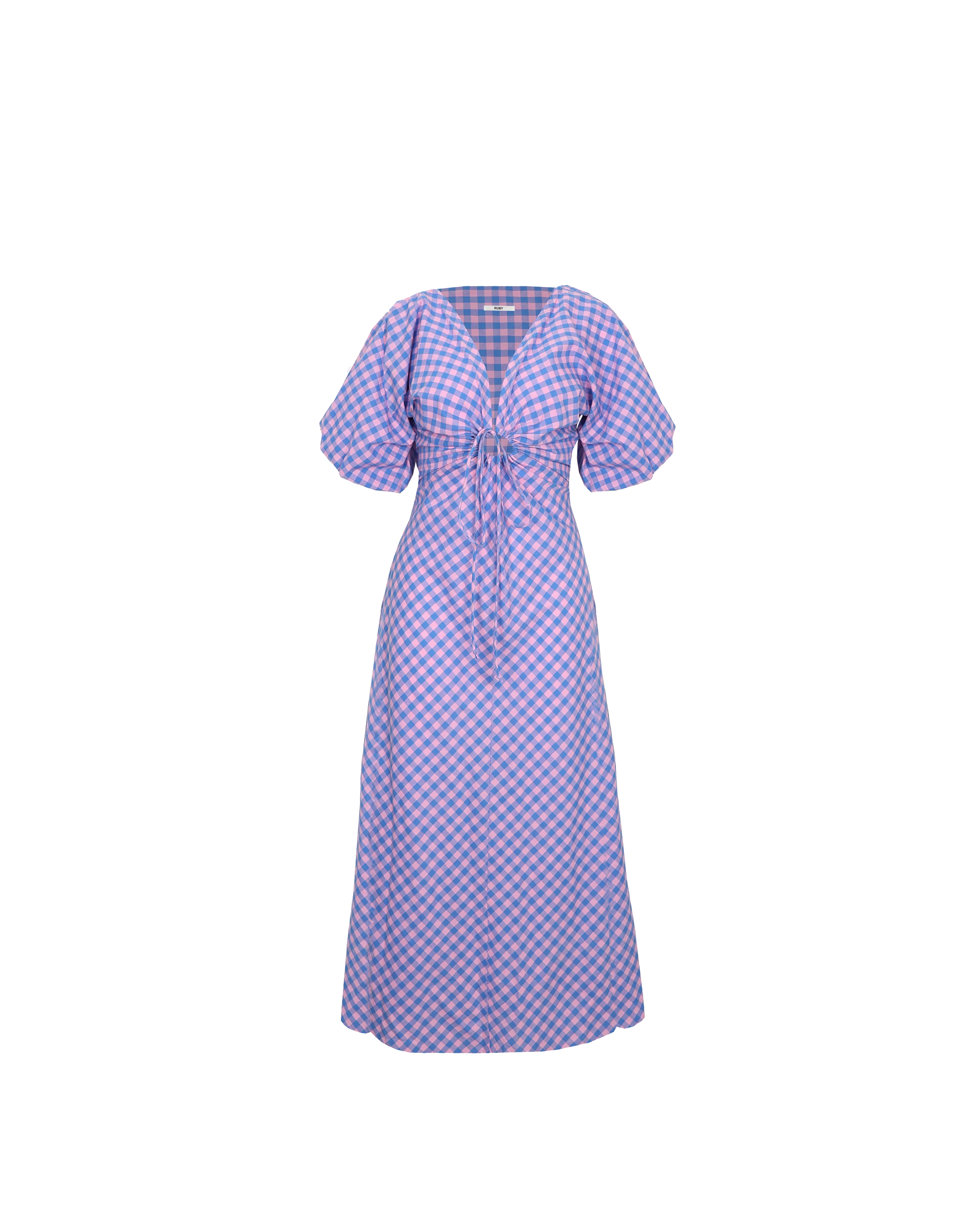 DONOVAN TIE DRESS PINK BLUE GINGHAM