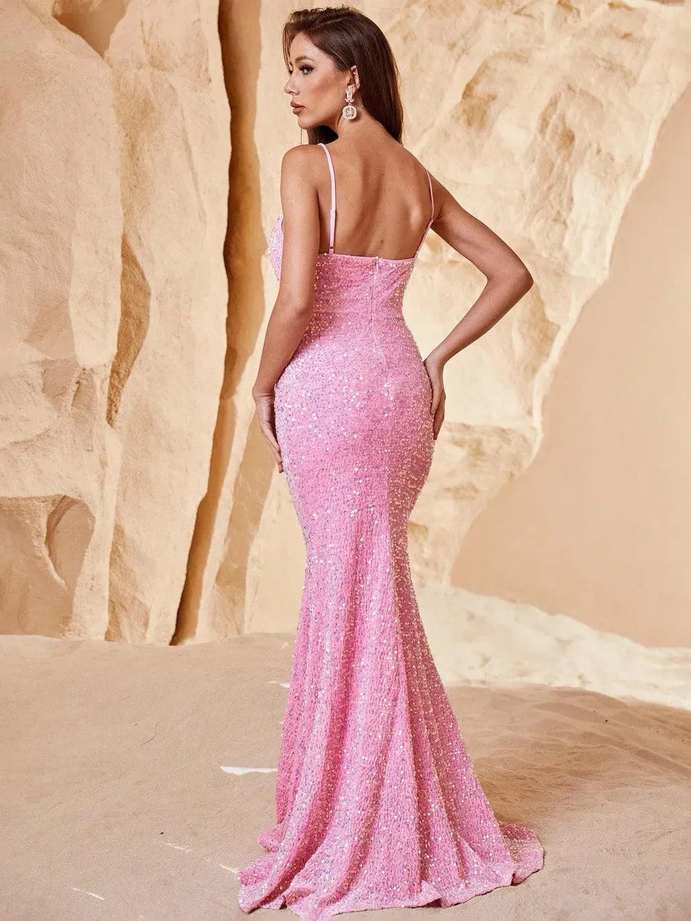 Elegant Spaghetti Straps Sequin Mermaid Dresses