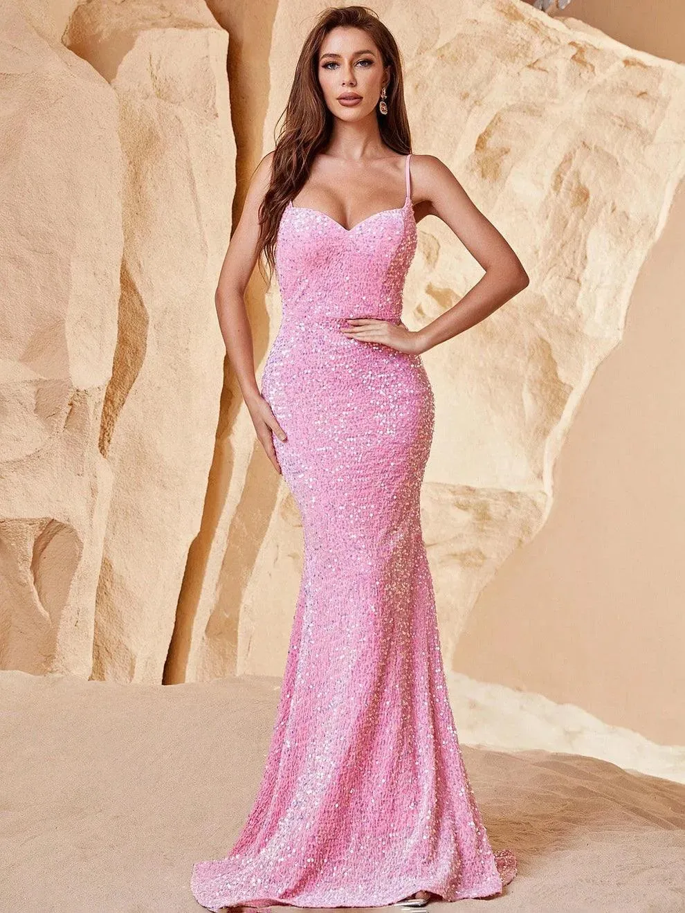 Elegant Spaghetti Straps Sequin Mermaid Dresses