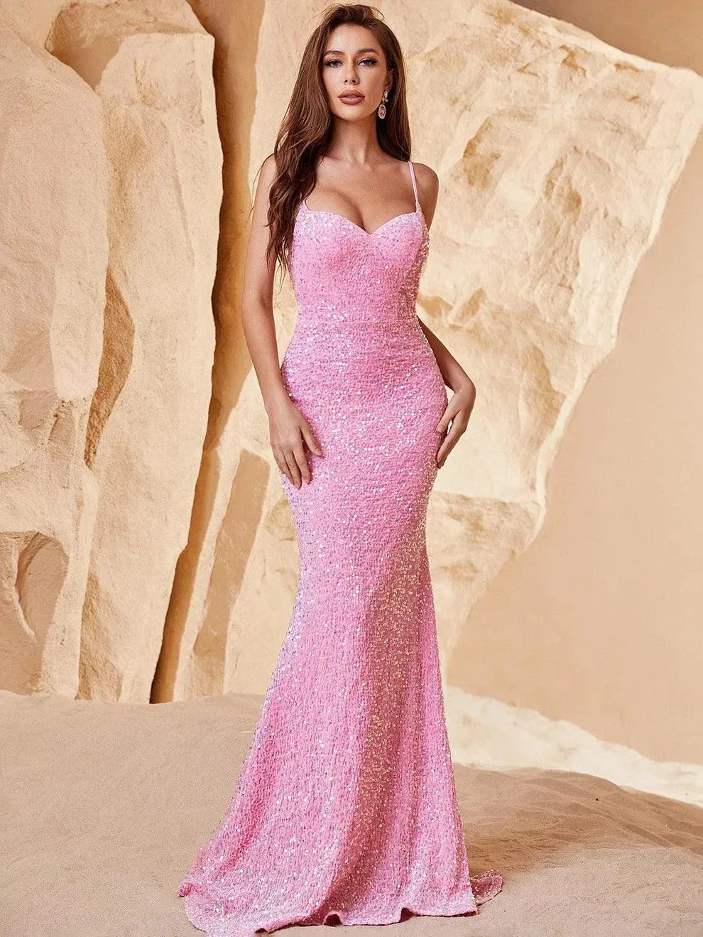 Elegant Spaghetti Straps Sequin Mermaid Dresses