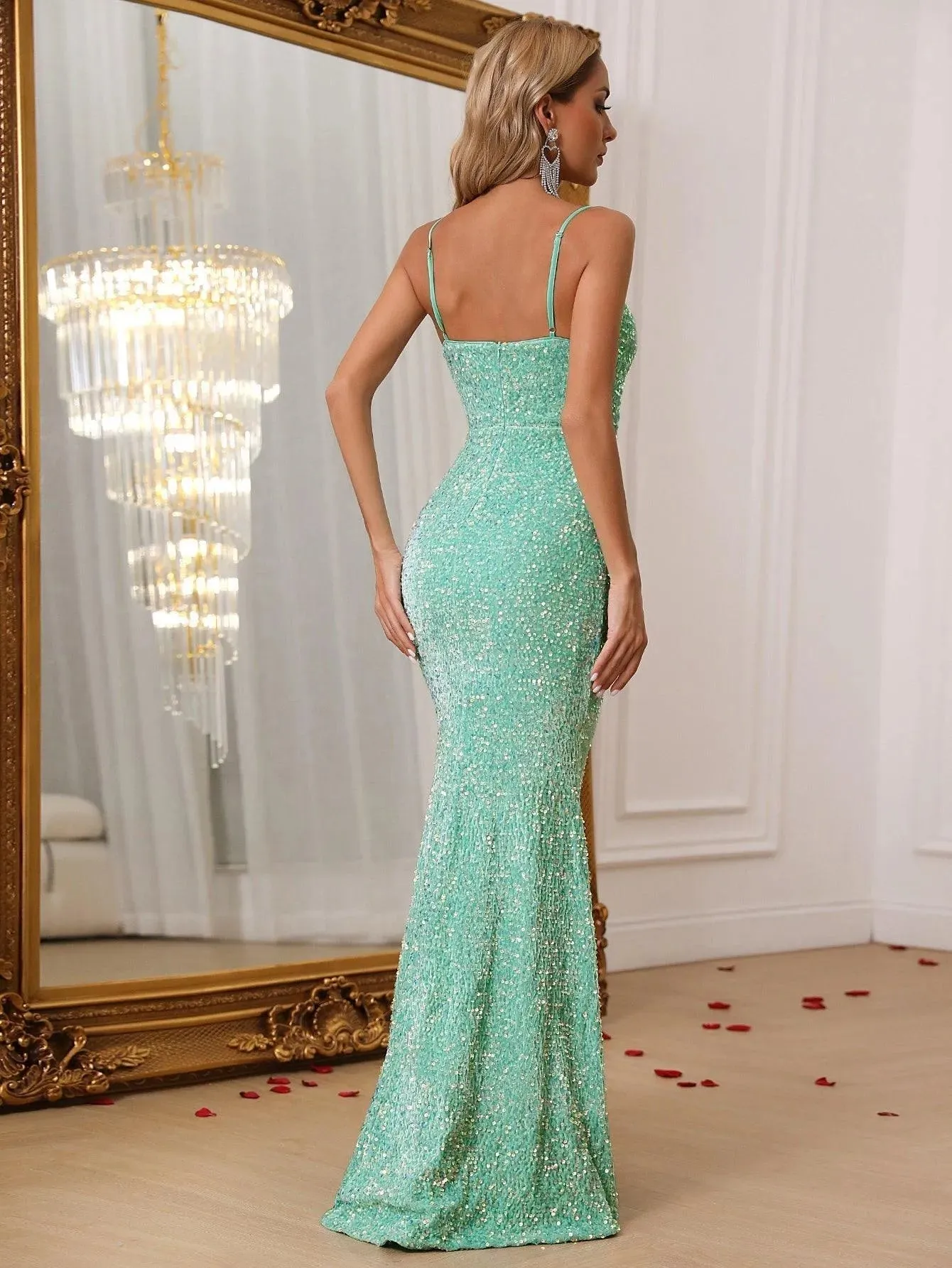 Elegant Spaghetti Straps Sequin Mermaid Dresses