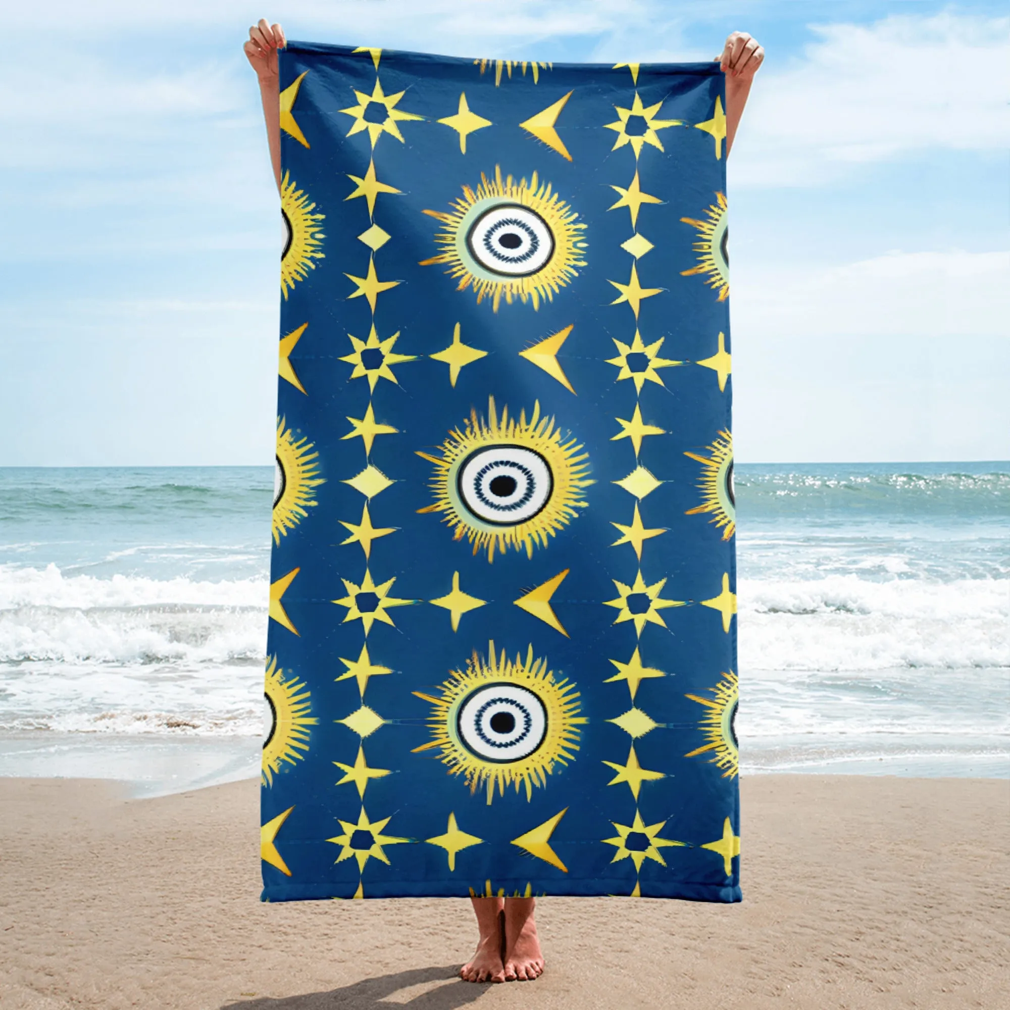 Elevate Your Bathroom Decor with Navy & Gold Star Sublimation Towel | Soft and Cozy