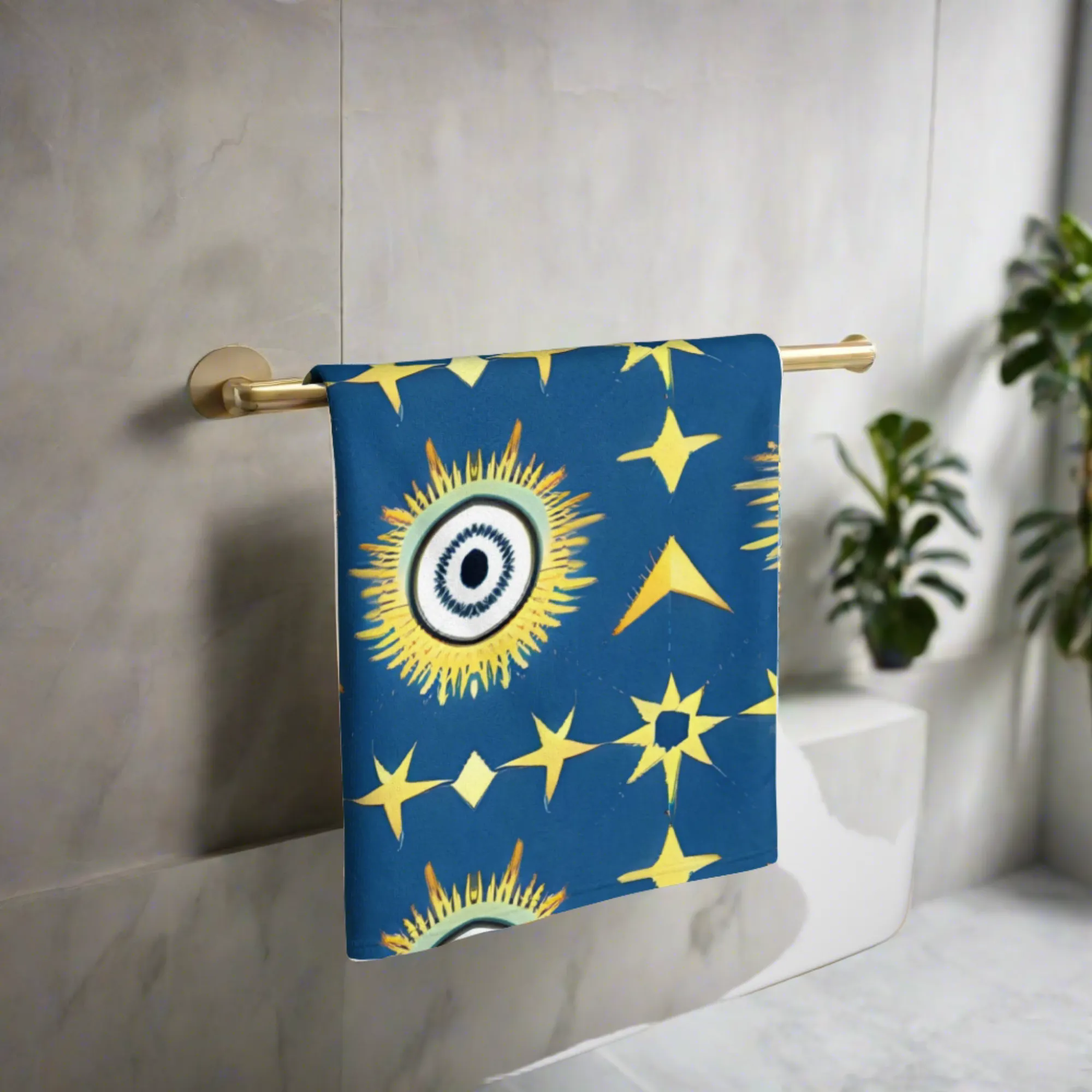 Elevate Your Bathroom Decor with Navy & Gold Star Sublimation Towel | Soft and Cozy