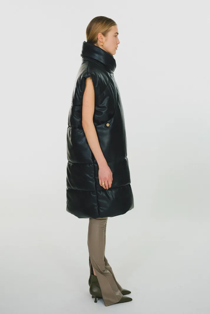 Elongated Vegan Leather Puffer Vest