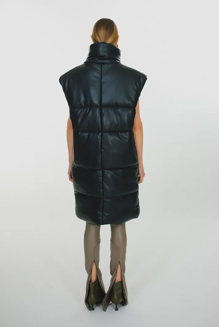 Elongated Vegan Leather Puffer Vest