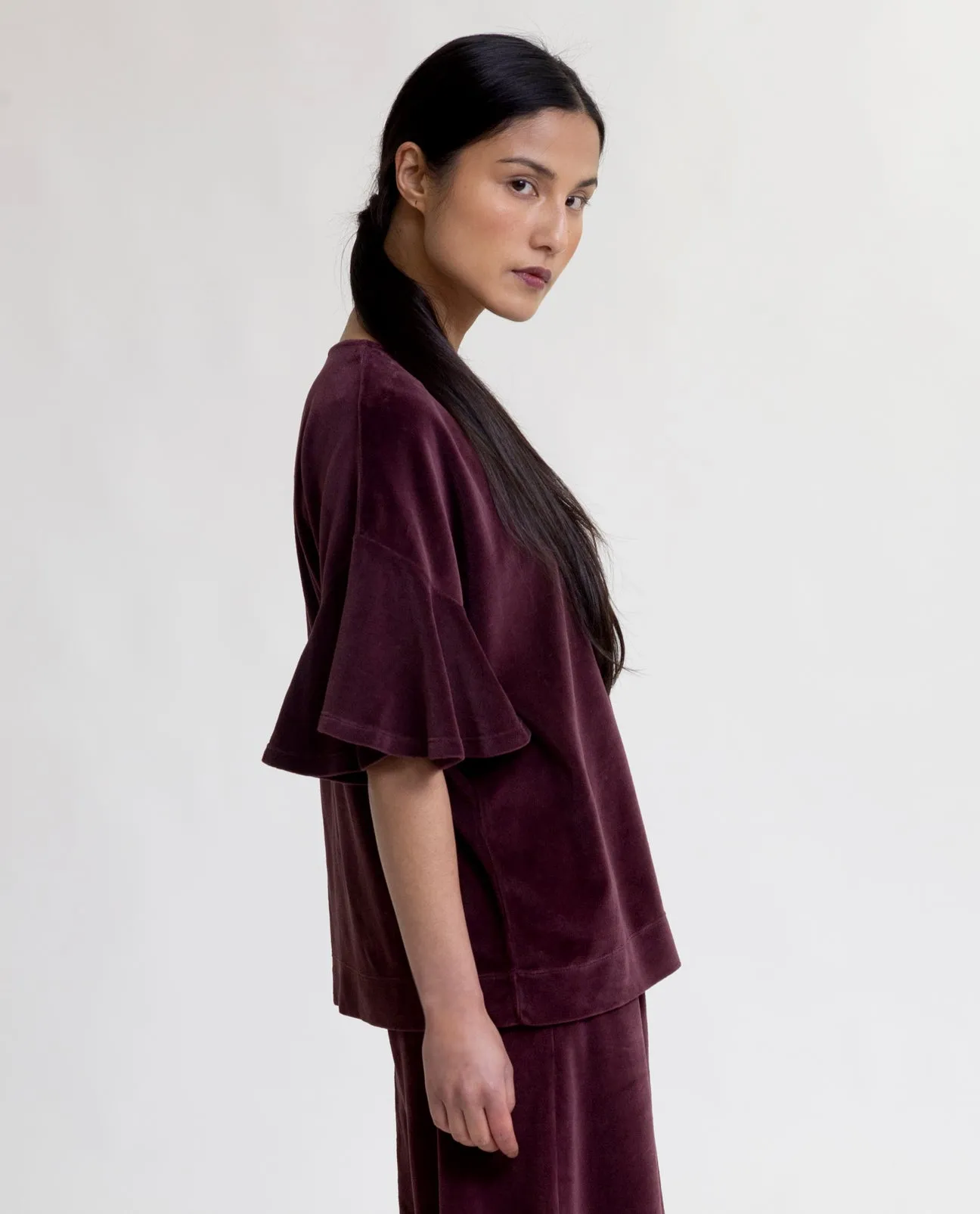 Ester Organic Cotton Velour Top In Mauve