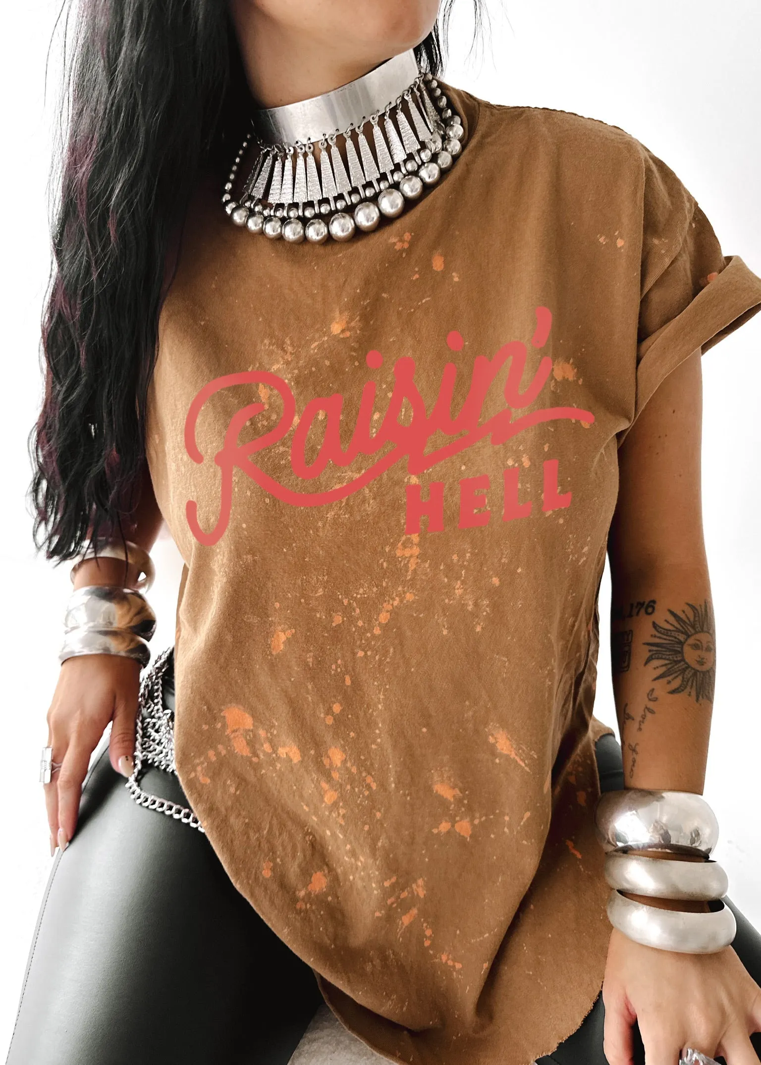 FINAL SALE: RAISIN' HELL VINTAGE BLEACHED OUT SIDE SLIT TEE