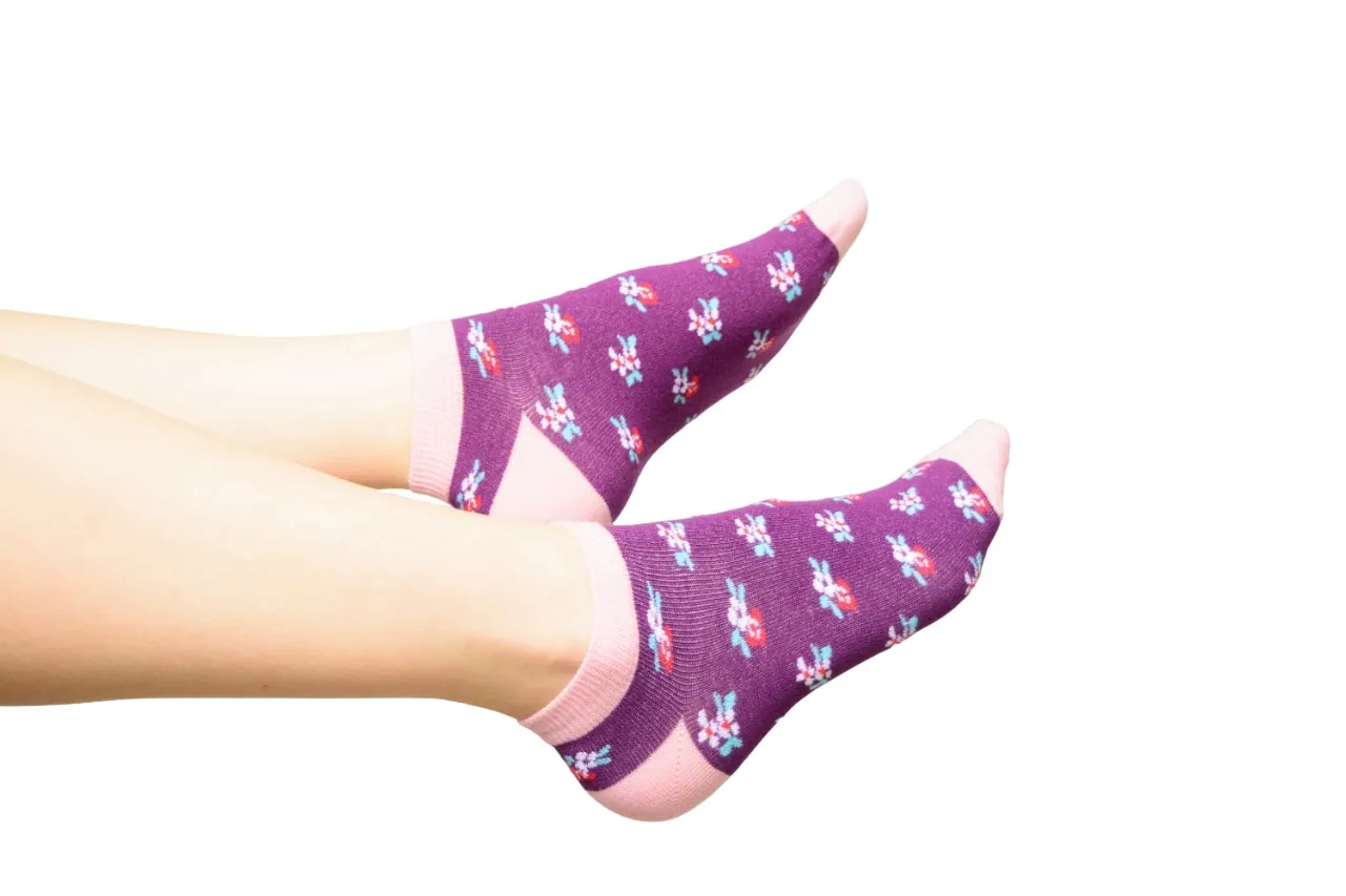 Floral Pattern Ankle Low Cut Cotton Socks