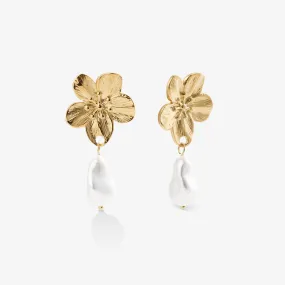 FLOWER PEARL EARRINGS Gold