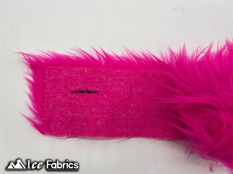 Fuchsia Shaggy Mohair Strips Ribbon Faux Fur Fabric Pre Cut Roll