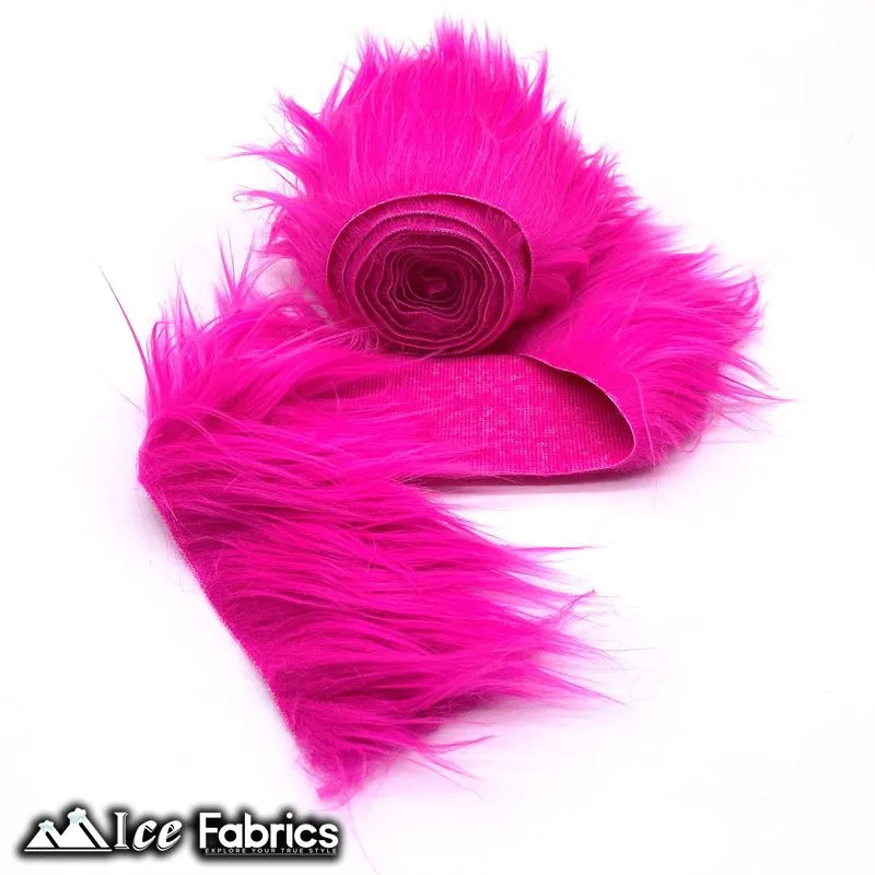 Fuchsia Shaggy Mohair Strips Ribbon Faux Fur Fabric Pre Cut Roll